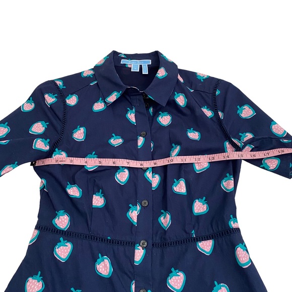 Draper James Navy Blue Pink & Green Strawberry Print Shirt Dress, Size 0 - Picture 15 of 16